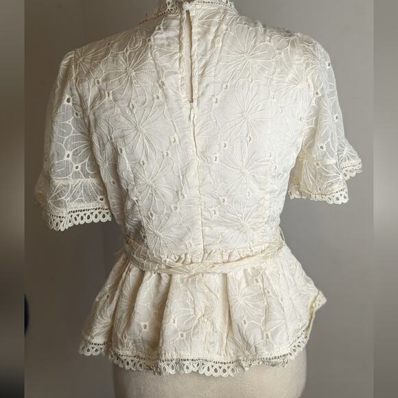 Lulus Coquette Eyelet Lace Embroidered Ruffed Top With Belt Meduim - Picture 10 of 11